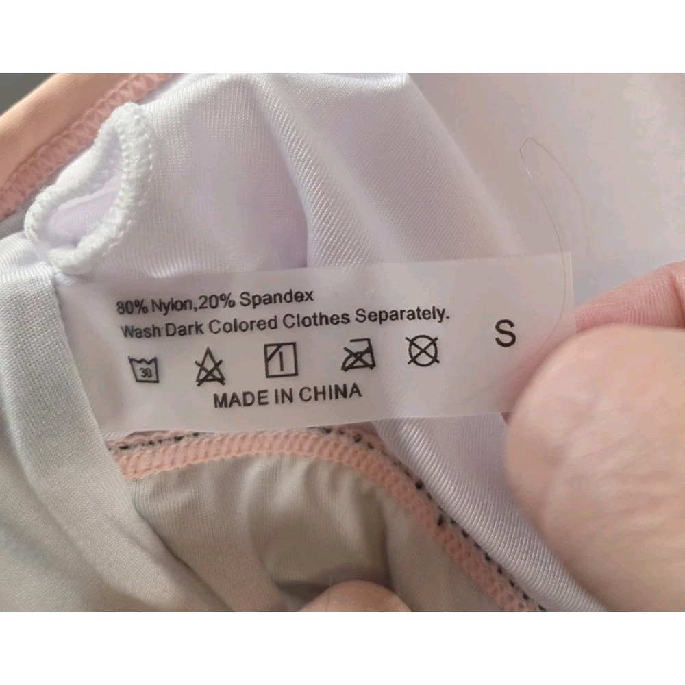 One Piece Swimsuit Sz Medium V Neck Criss Cross Keyhole Opening Peach Black - Picture 6 of 6